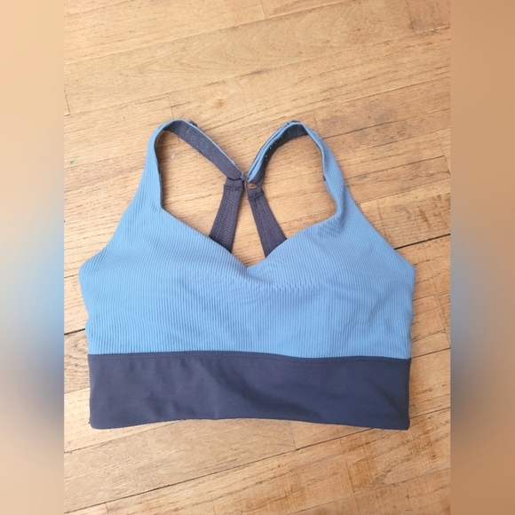 Zyia Active Storm Parallel Luxe Blue Ribbed Adjustable Sport Bra, Size Small - Picture 4 of 10